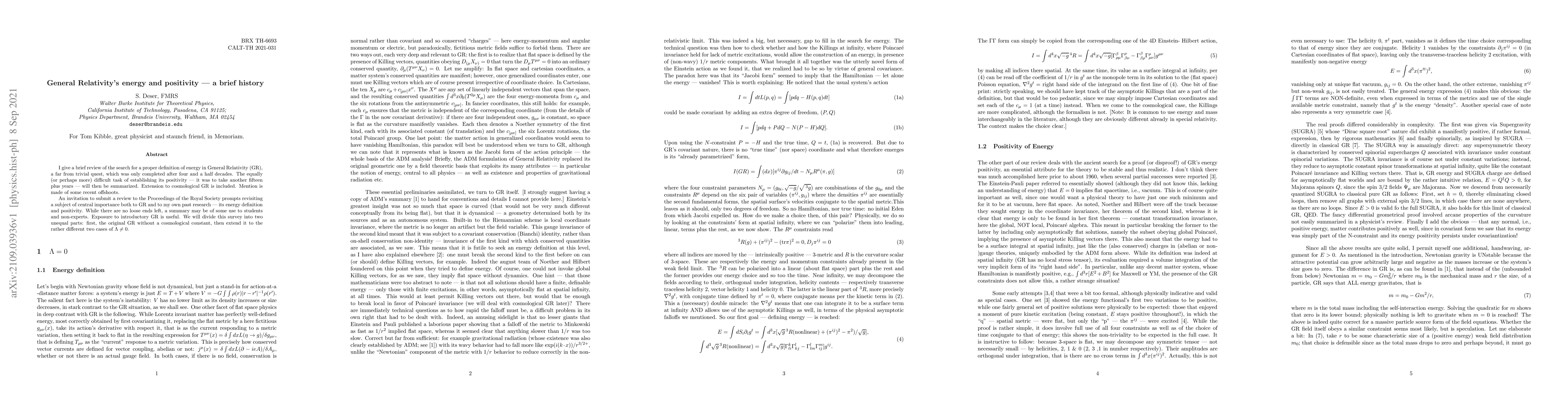 Thumbnail for General Relativity's energy and positivity -- a brief history