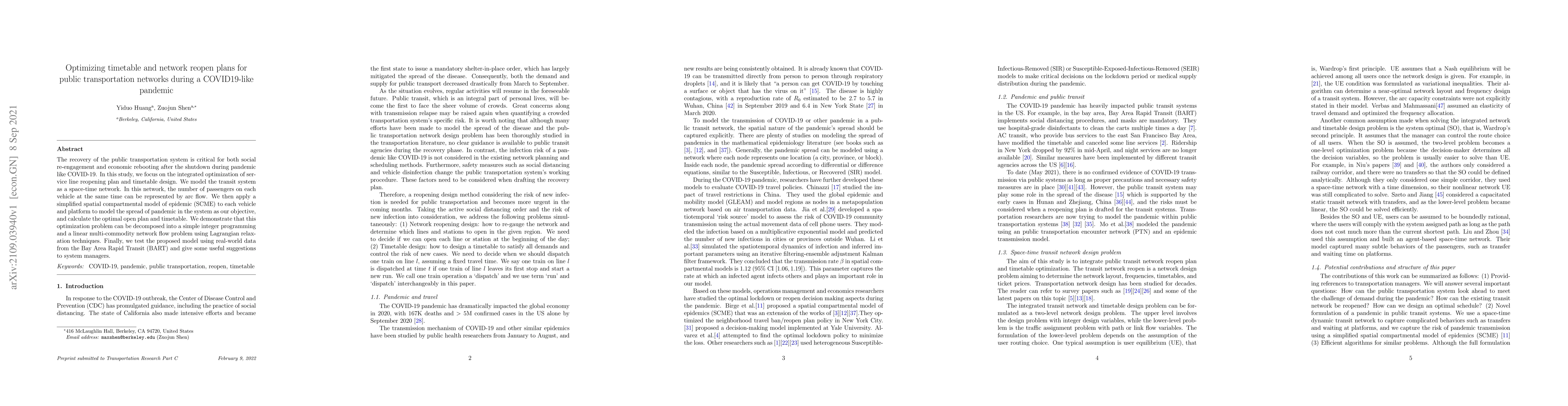 Thumbnail for Optimizing timetable and network reopen plans for public transportation
  networks during a COVID19-like pandemic