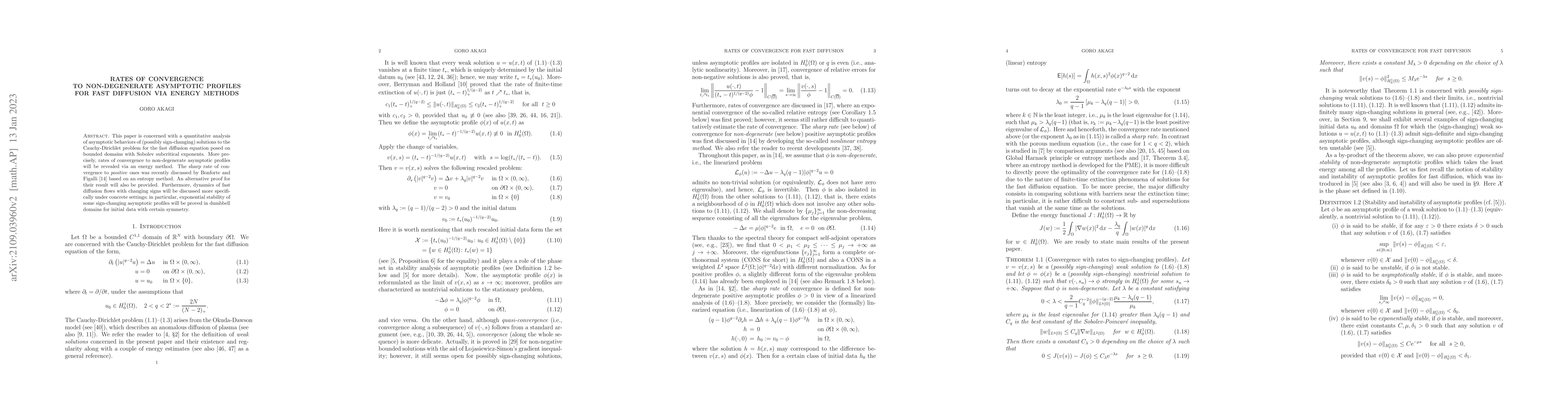 Thumbnail for Rates of convergence to non-degenerate asymptotic profiles for fast
  diffusion via energy methods