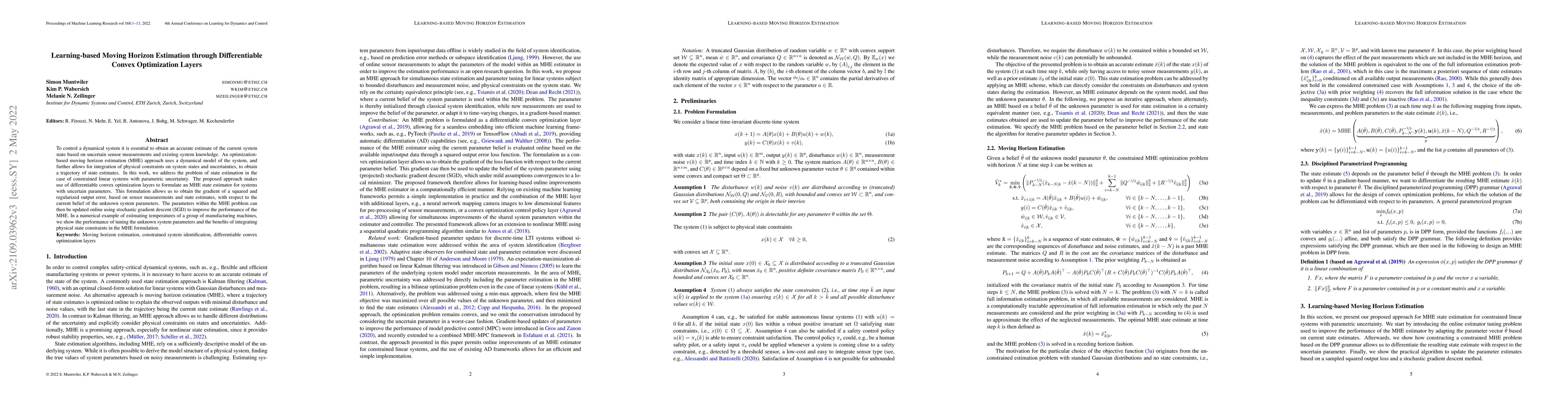 Thumbnail for Learning-based Moving Horizon Estimation through Differentiable Convex
  Optimization Layers