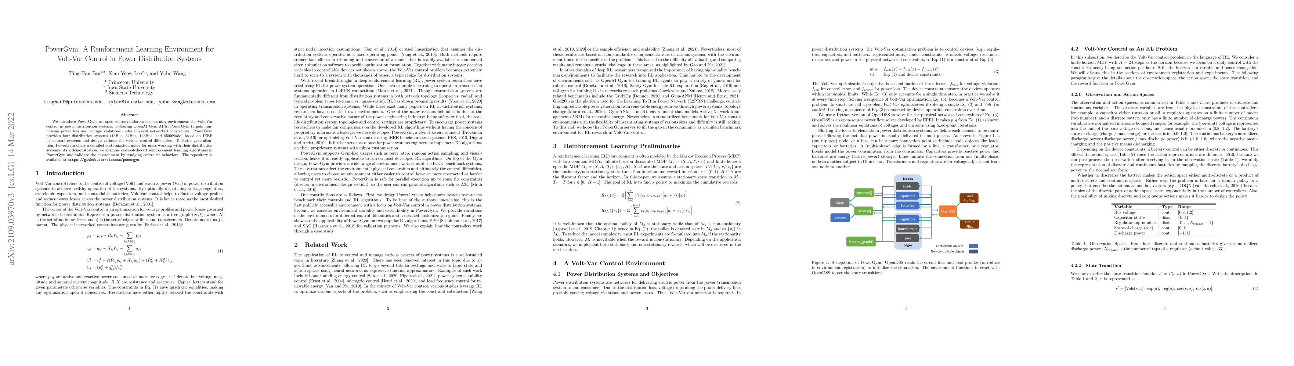 Thumbnail for PowerGym: A Reinforcement Learning Environment for Volt-Var Control in
  Power Distribution Systems