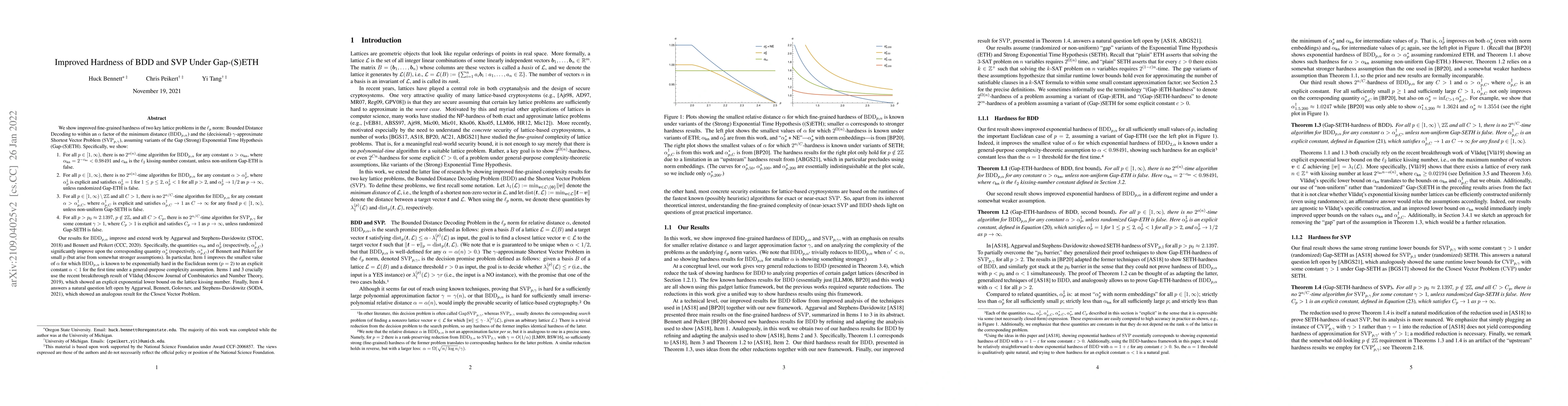 Thumbnail for Improved Hardness of BDD and SVP Under Gap-(S)ETH