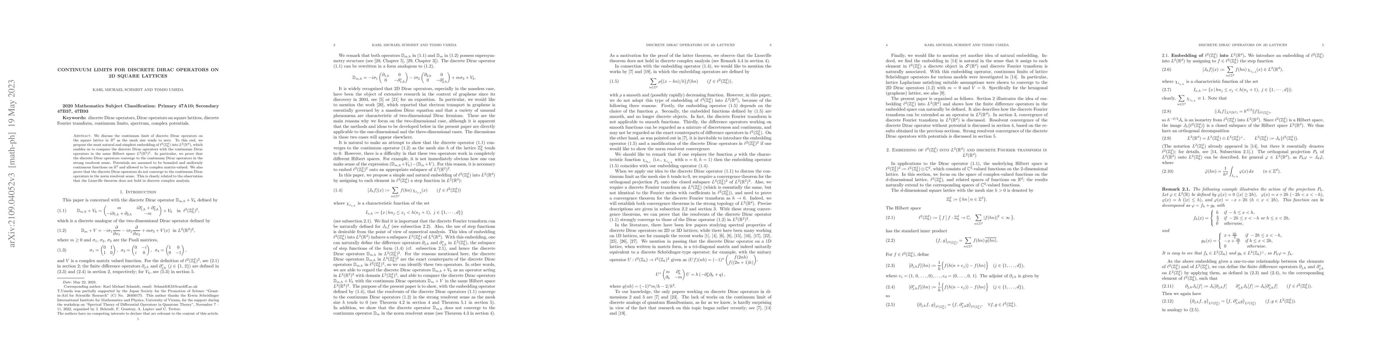 Thumbnail for Continuum limits for discrete Dirac operators on 2D square lattices
