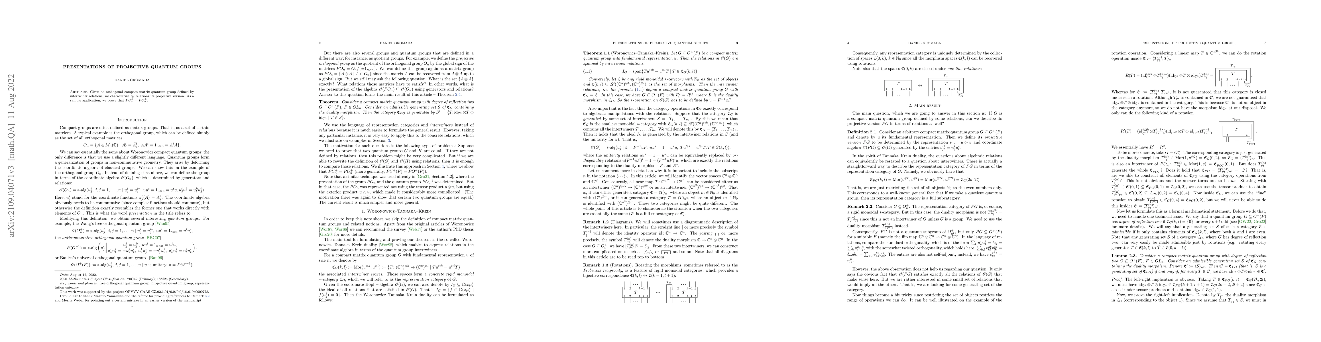Thumbnail for Presentations of projective quantum groups