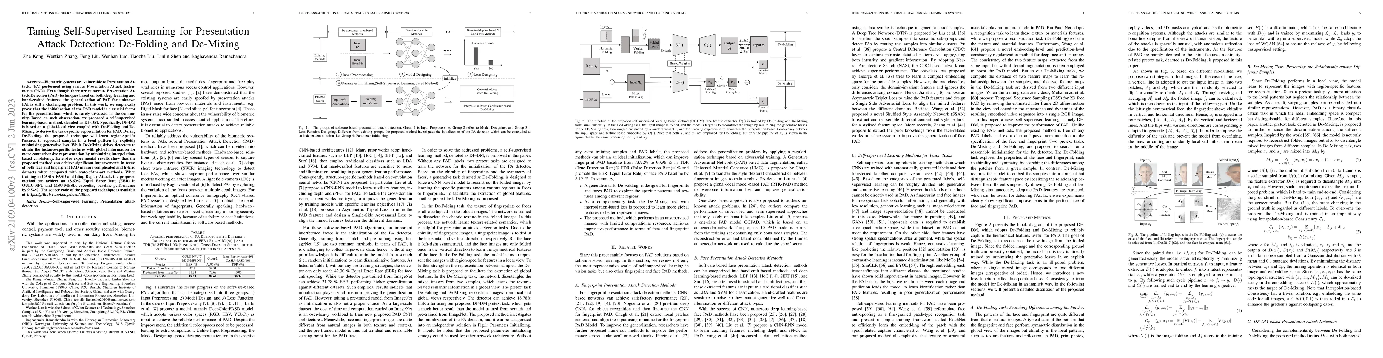 Thumbnail for Taming Self-Supervised Learning for Presentation Attack Detection:
  De-Folding and De-Mixing