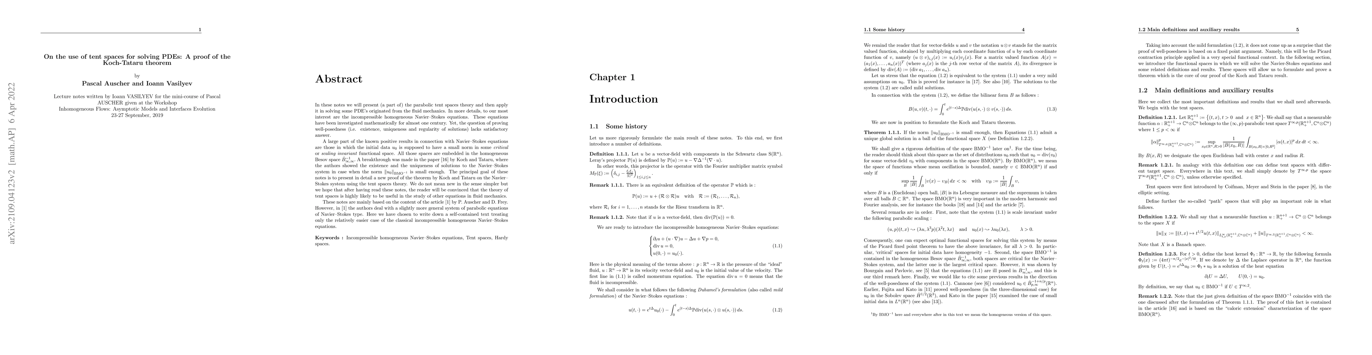 Thumbnail for On the use of tent spaces for solving PDEs: A proof of the Koch-Tataru
  theorem