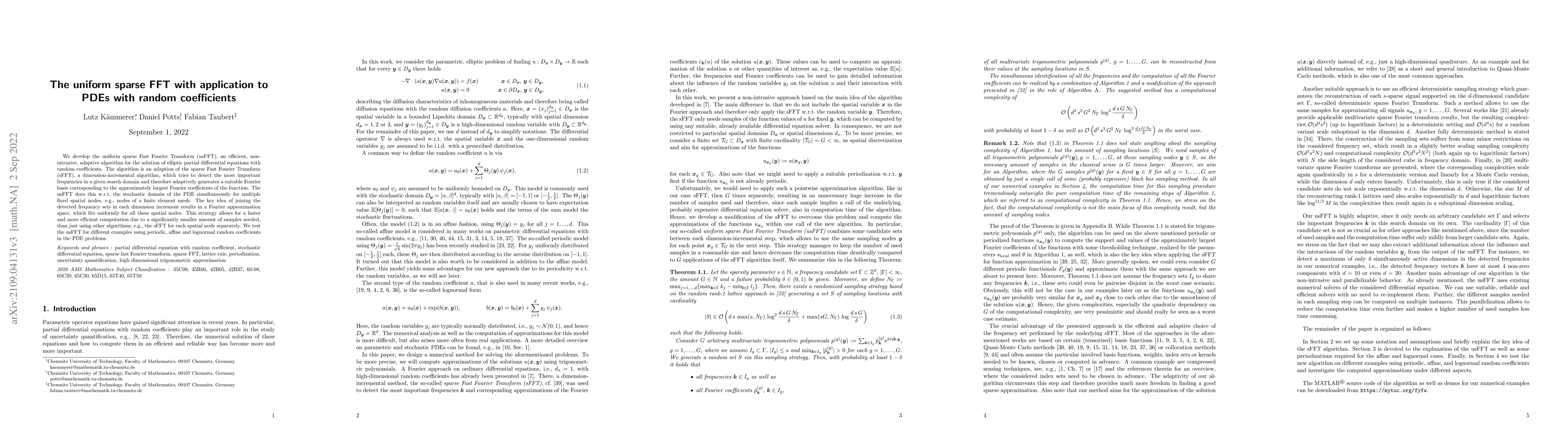 Thumbnail for The uniform sparse FFT with application to PDEs with random coefficients