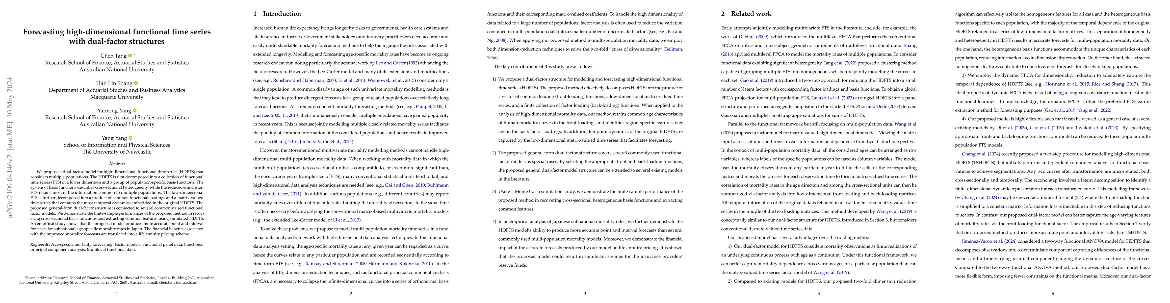 Thumbnail for Forecasting high-dimensional functional time series with dual-factor
  structures