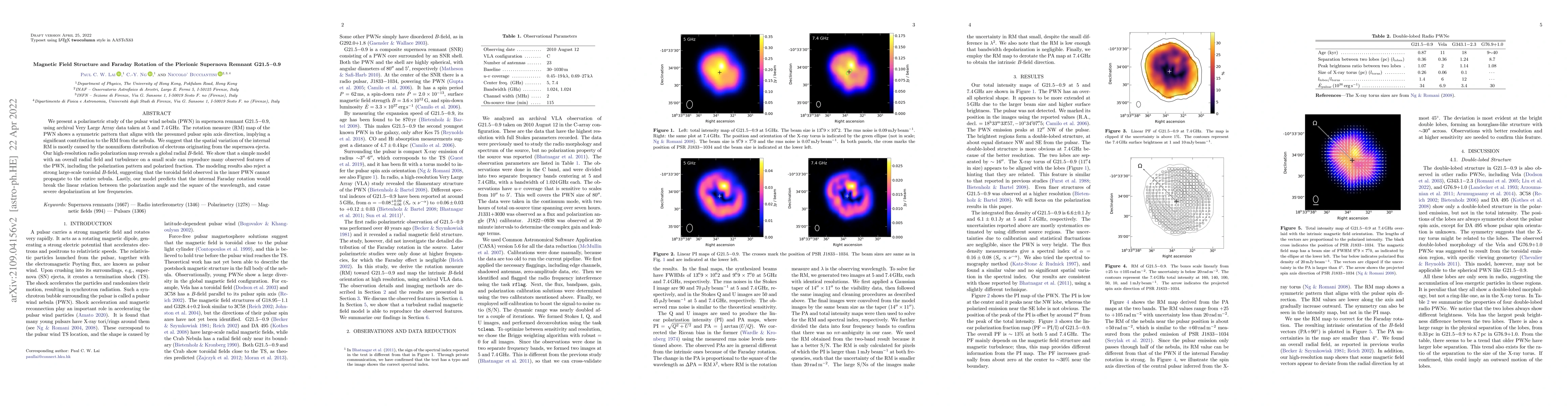 Thumbnail for Magnetic Field Structure and Faraday Rotation of the Plerionic Supernova
  Remnant G21.5$-$0.9
