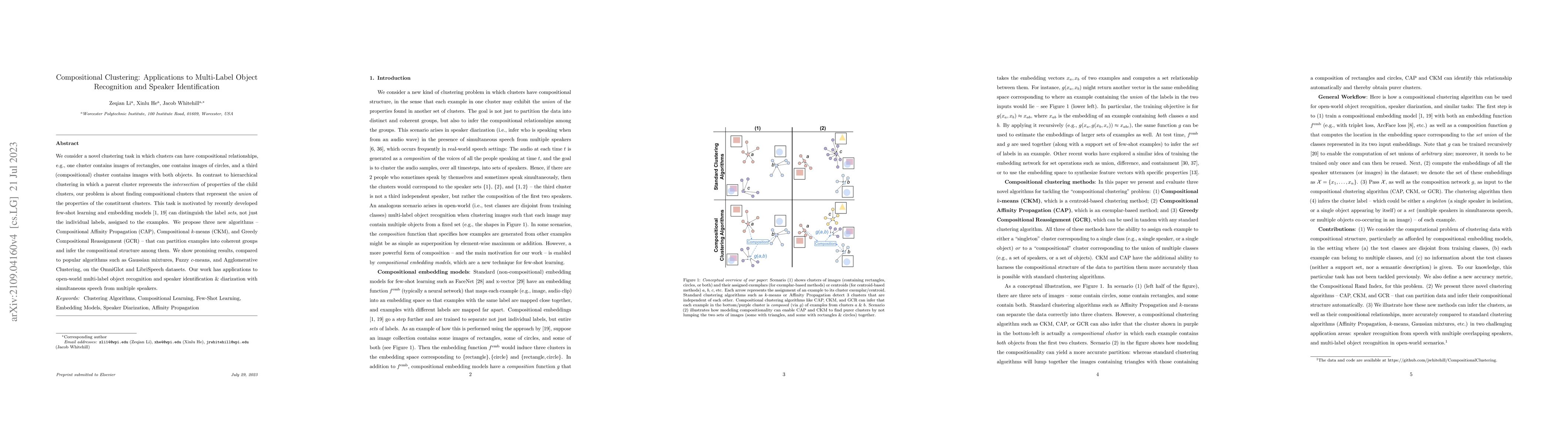 Thumbnail for Compositional Clustering: Applications to Multi-Label Object Recognition
  and Speaker Identification