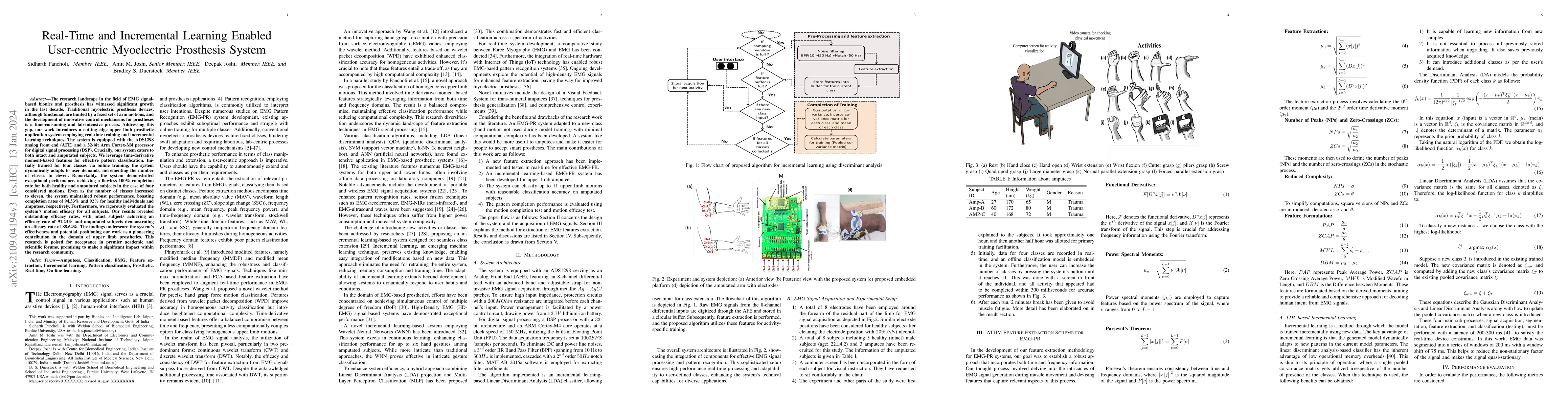 Thumbnail for Novel Time Domain Based Upper-Limb Prosthesis Control using Incremental
  Learning Approach