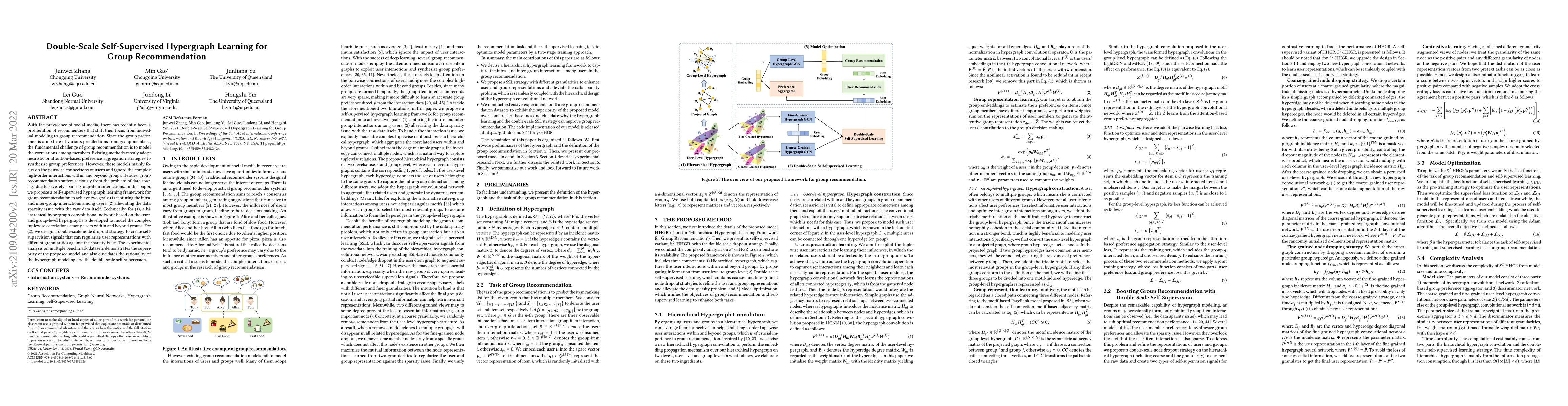 Thumbnail for Double-Scale Self-Supervised Hypergraph Learning for Group
  Recommendation