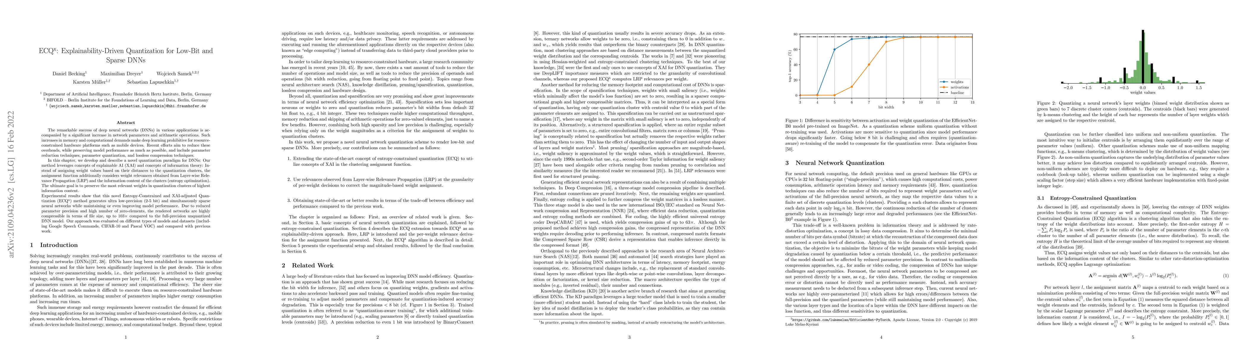 Thumbnail for ECQ$^{\text{x}}$: Explainability-Driven Quantization for Low-Bit and
  Sparse DNNs