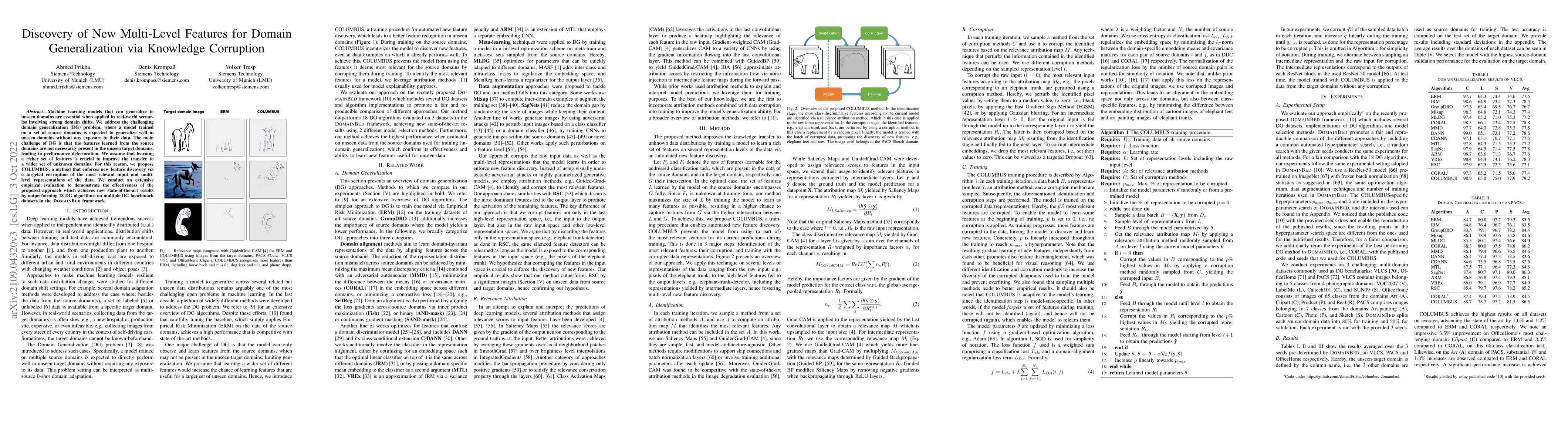 Thumbnail for Discovery of New Multi-Level Features for Domain Generalization via
  Knowledge Corruption