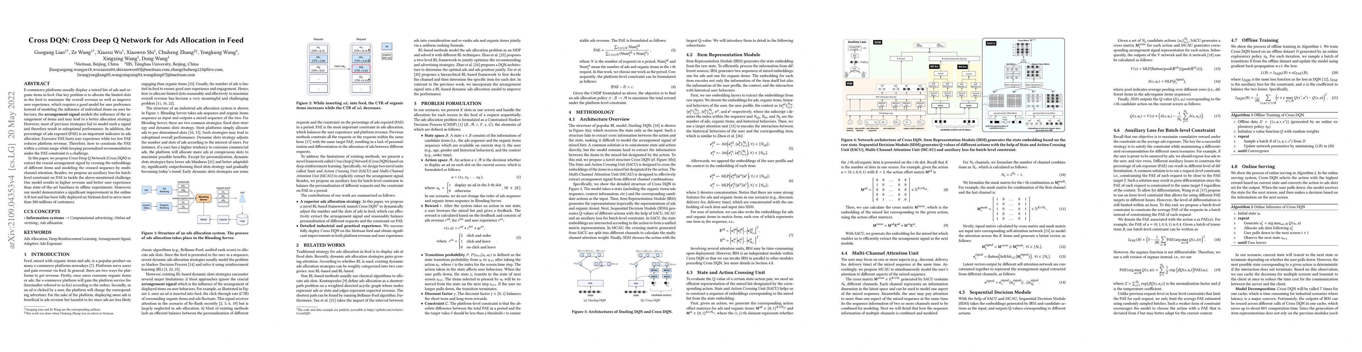 Thumbnail for Cross DQN: Cross Deep Q Network for Ads Allocation in Feed