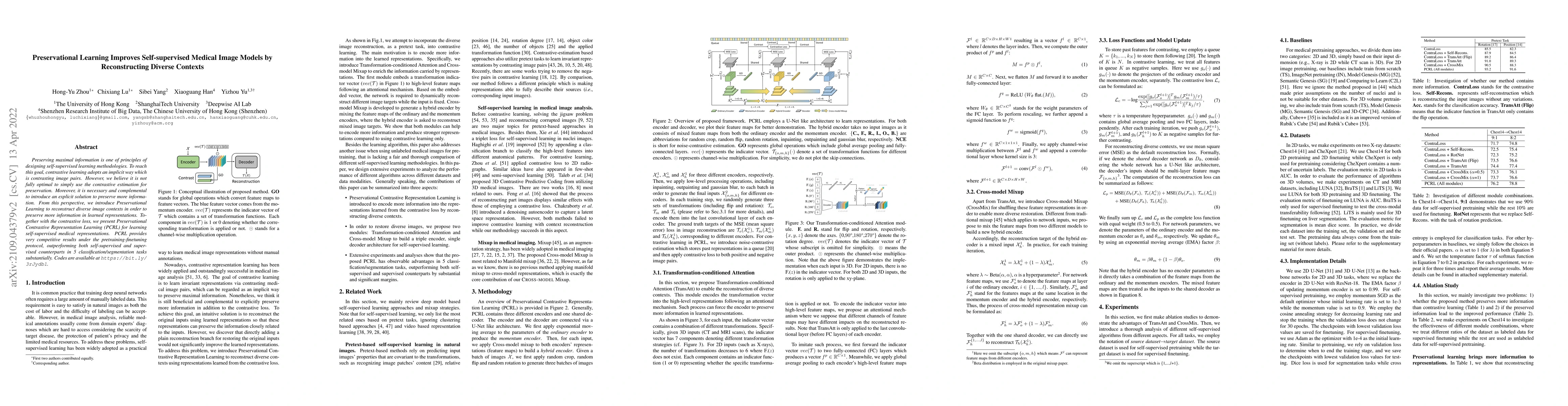 Thumbnail for Preservational Learning Improves Self-supervised Medical Image Models by
  Reconstructing Diverse Contexts