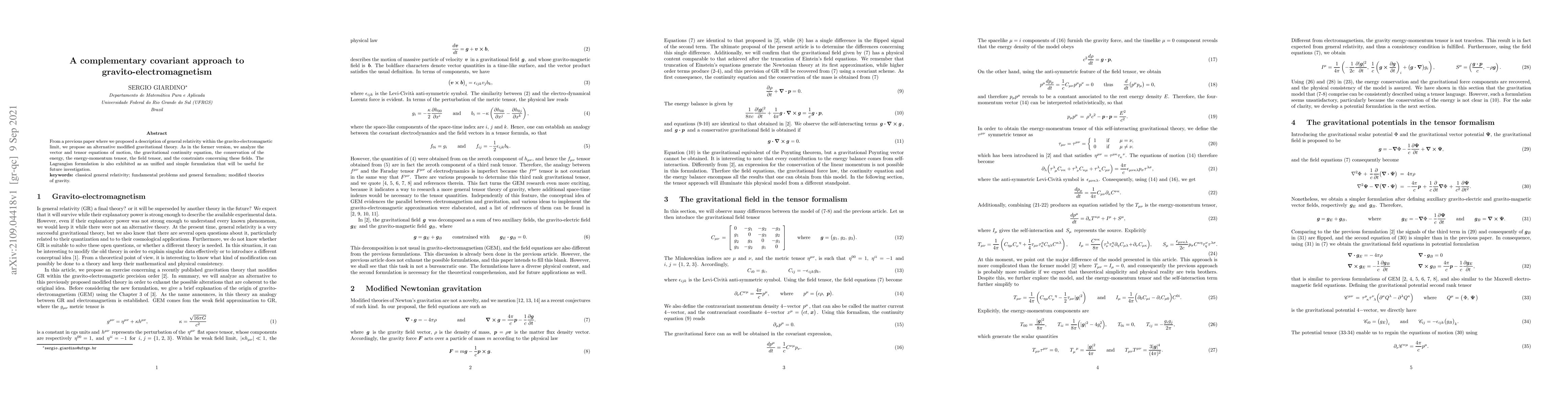 Thumbnail for A complementary covariant approach to gravito-electromagnetism