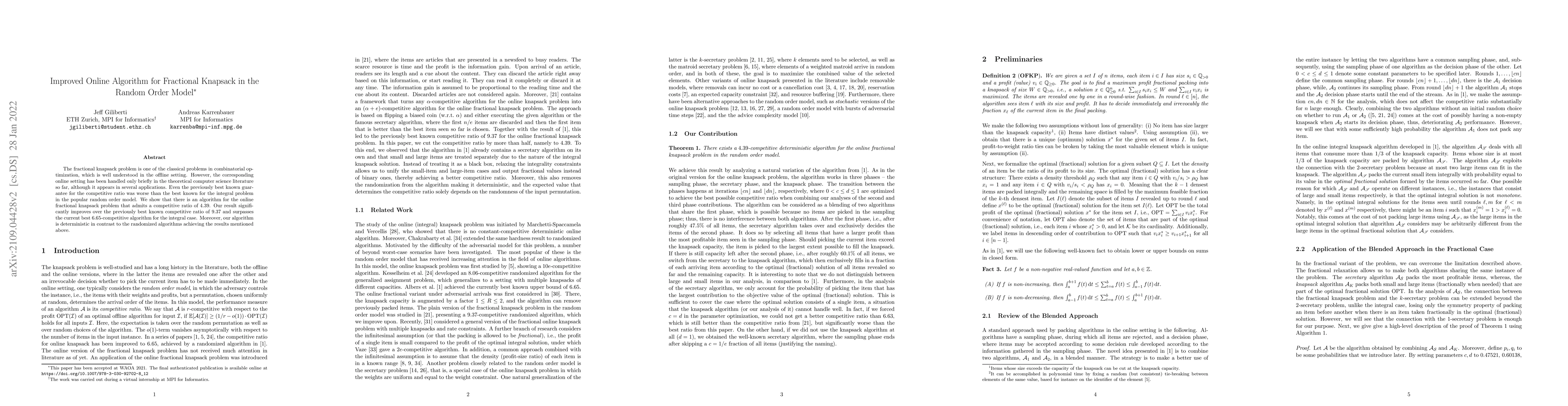 Thumbnail for Improved Online Algorithm for Fractional Knapsack in the Random Order
  Model