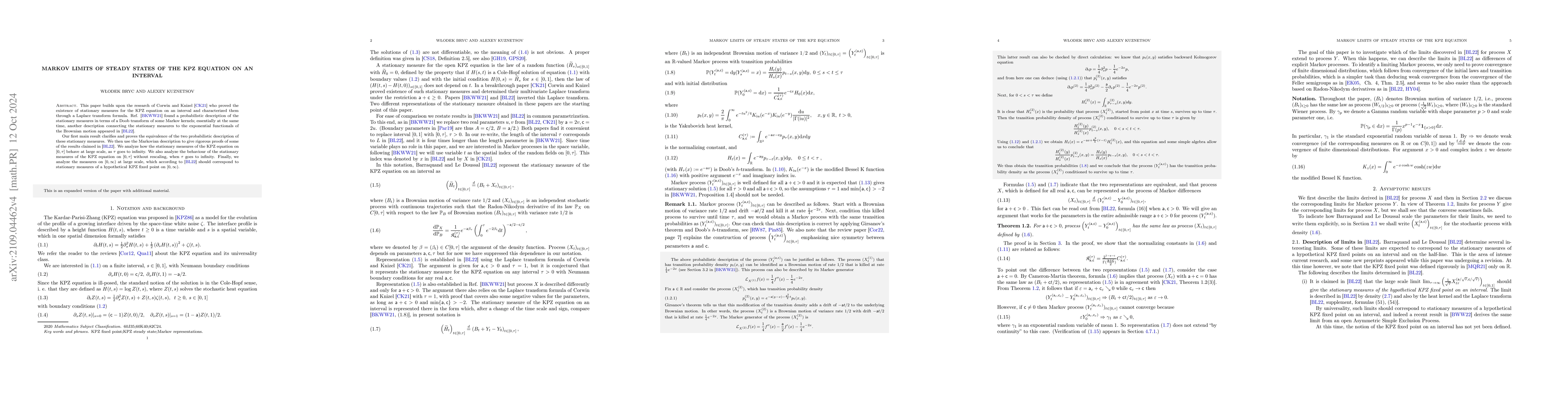 Thumbnail for Markov limits of steady states of the KPZ equation on an interval