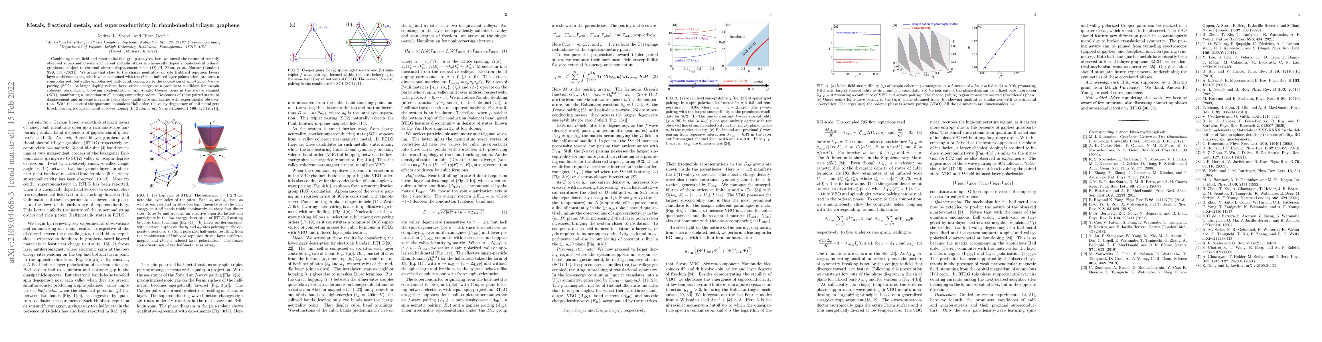 Thumbnail for Metals, fractional metals, and superconductivity in rhombohedral
  trilayer graphene