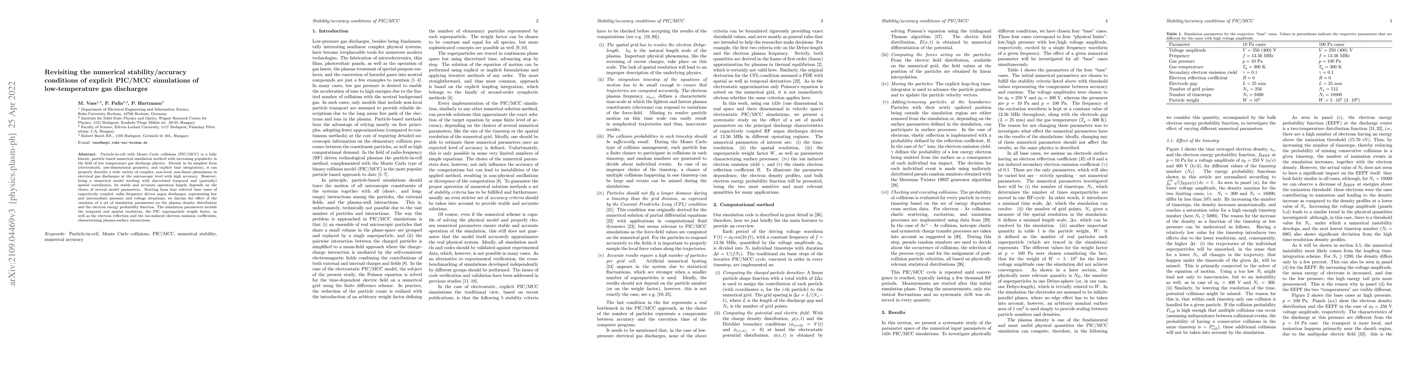 Thumbnail for Revisiting the numerical stability/accuracy conditions of explicit
  PIC/MCC simulations of low-temperature gas discharges