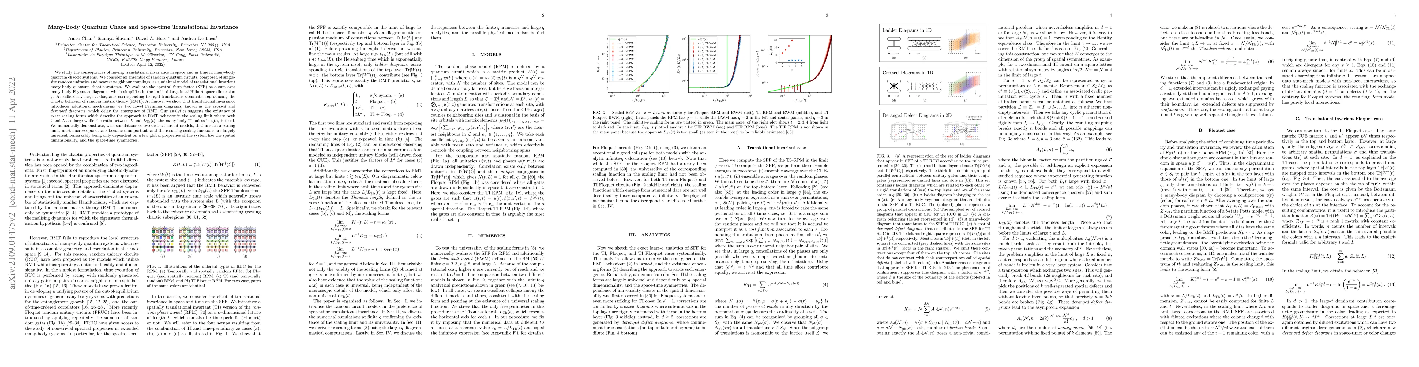 Thumbnail for Many-Body Quantum Chaos and Space-time Translational Invariance