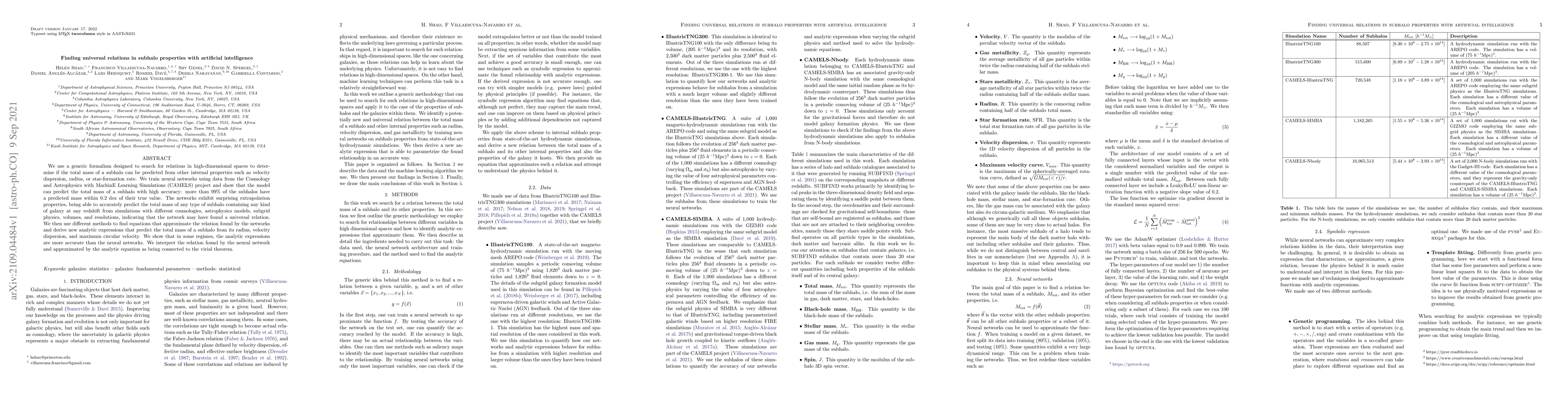 Thumbnail for Finding universal relations in subhalo properties with artificial
  intelligence
