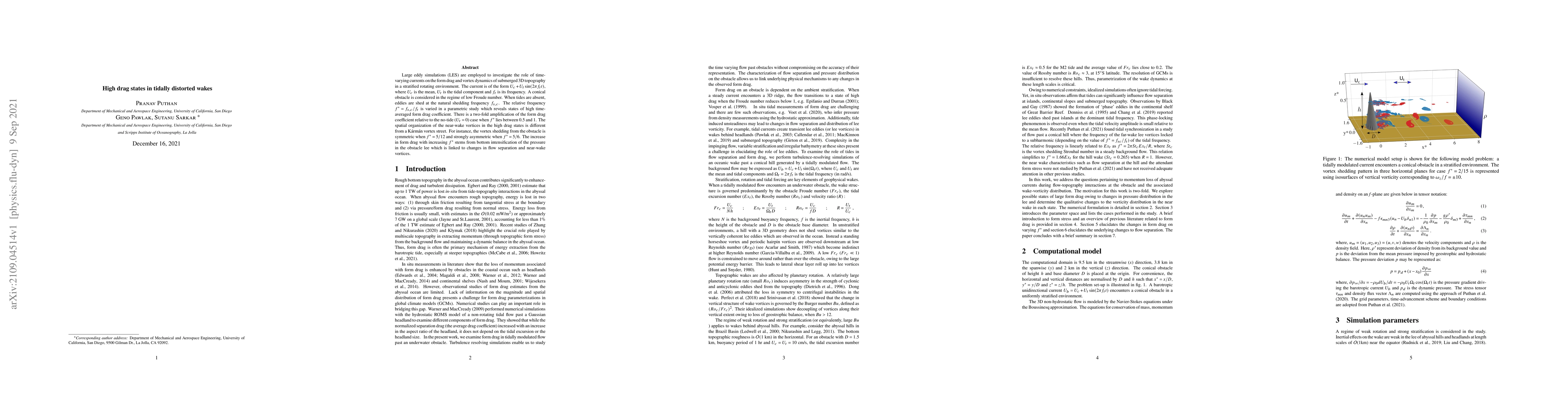 Thumbnail for High drag states in tidally modulated stratified wakes