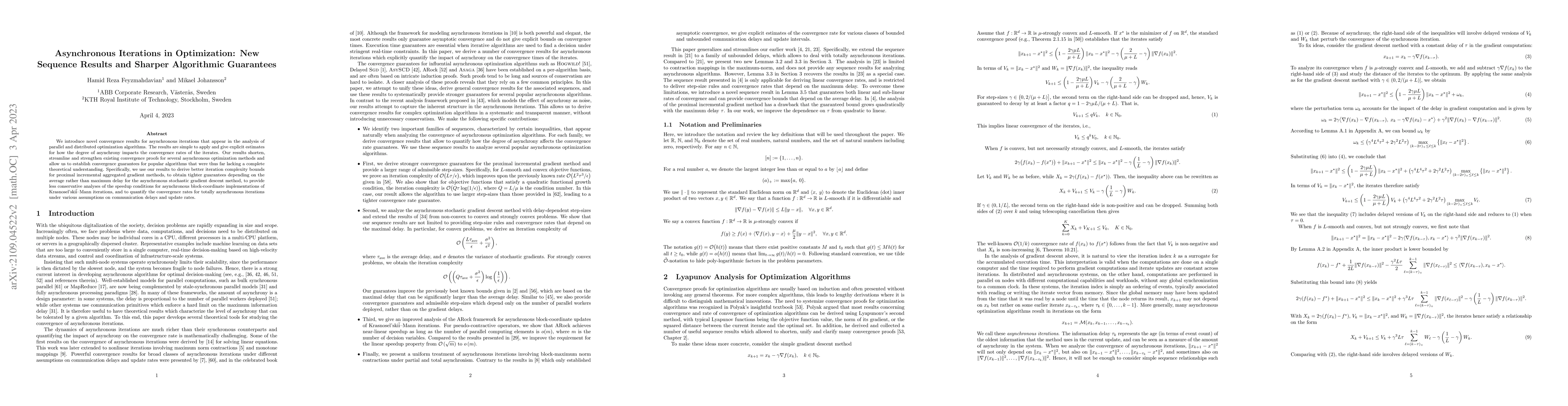 Thumbnail for Asynchronous Iterations in Optimization: New Sequence Results and
  Sharper Algorithmic Guarantees