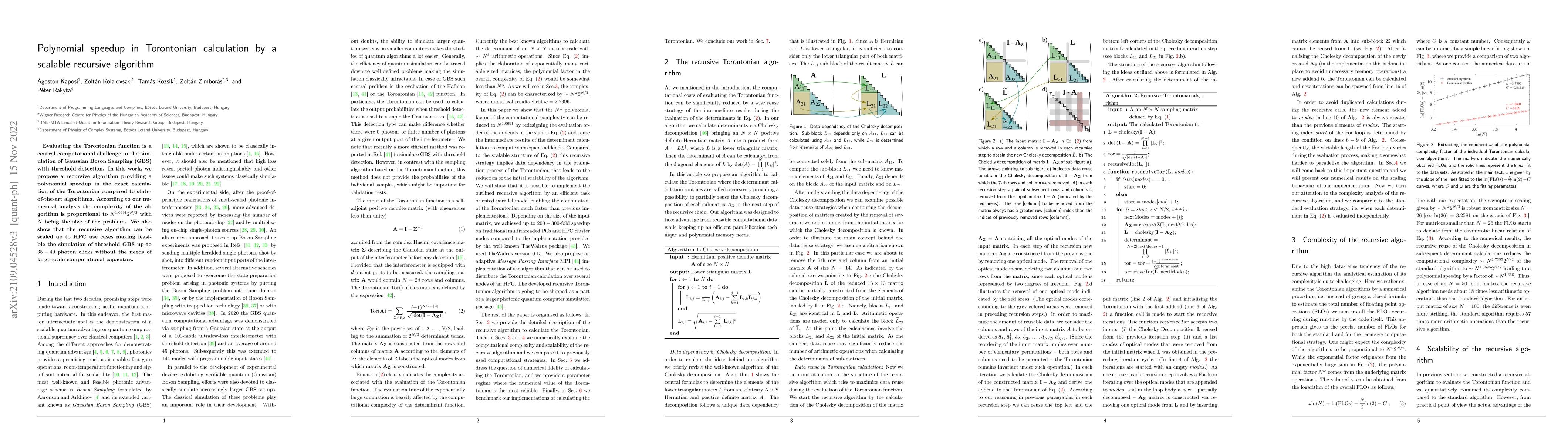 Thumbnail for Polynomial speedup in Torontonian calculation by a scalable recursive
  algorithm
