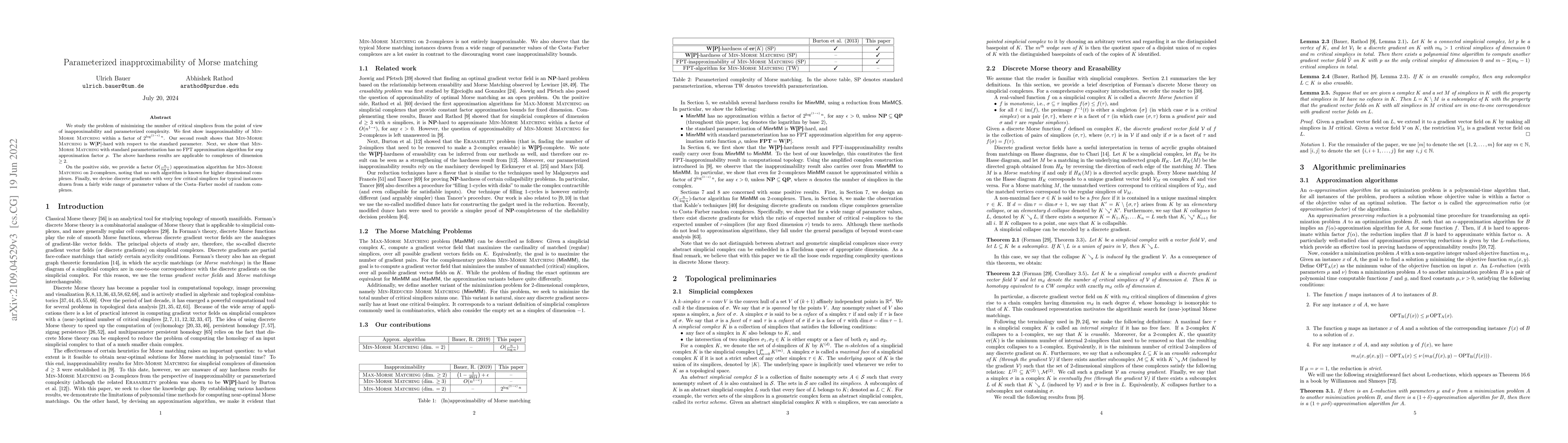 Thumbnail for Parameterized inapproximability of Morse matching