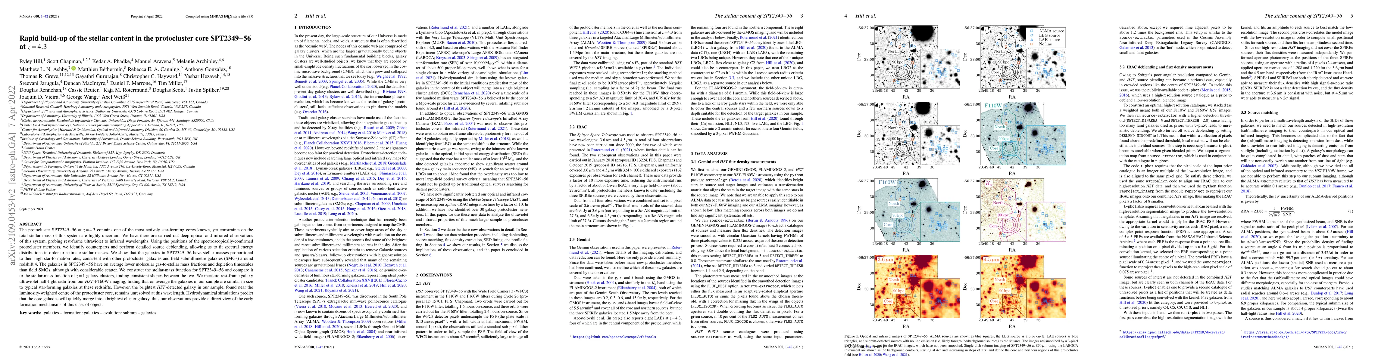 Thumbnail for Rapid build-up of the stellar content in the protocluster core
  SPT2349$-$56 at $z\,{=}\,4.3$