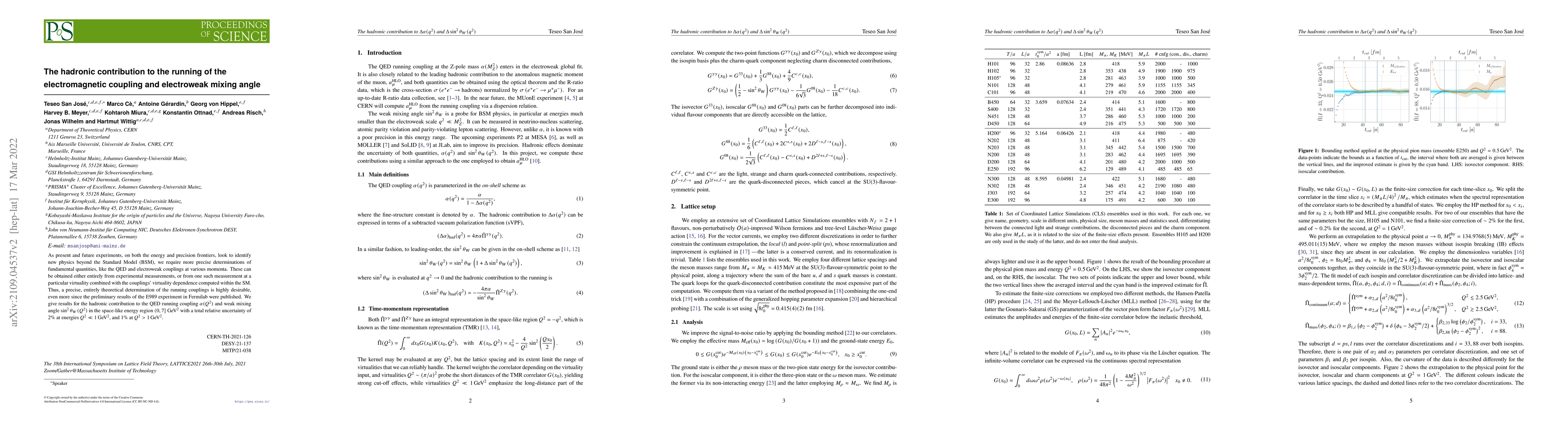 Thumbnail for The hadronic contribution to the running of the electromagnetic coupling
  and electroweak mixing angle