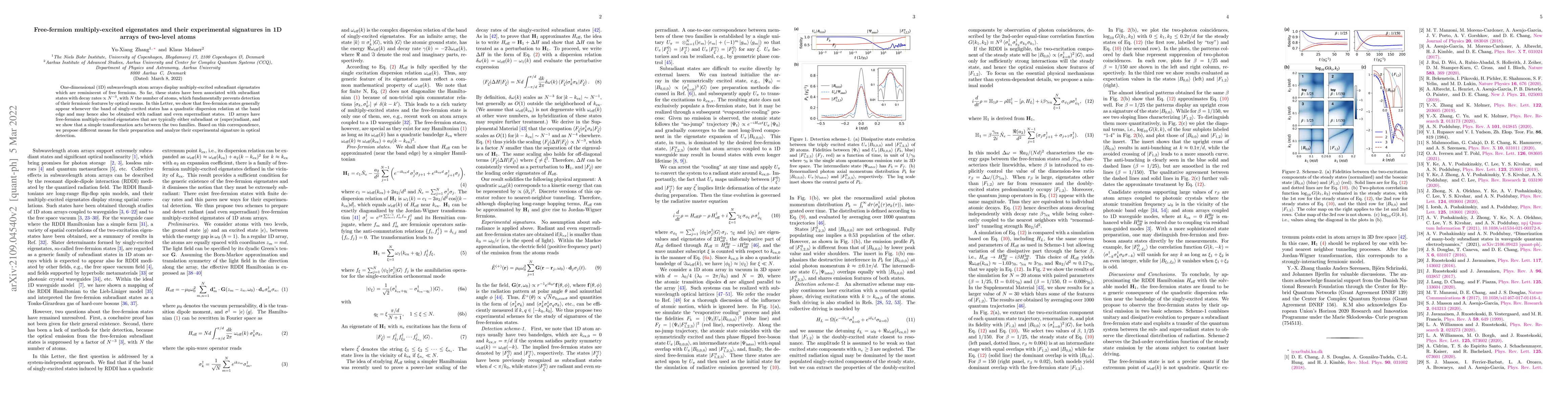 Thumbnail for Free-Fermion Multiply Excited Eigenstates and Their Experimental
  Signatures in 1D Arrays of Two-Level Atoms