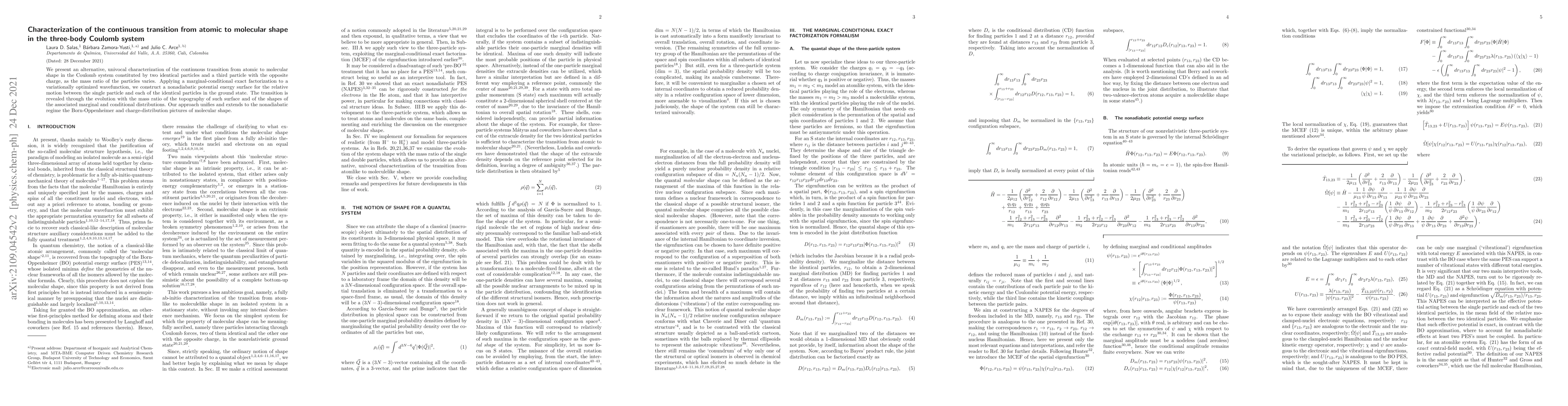 Thumbnail for Characterization of the continuous transition from atomic to molecular
  shape in the three-body Coulomb system