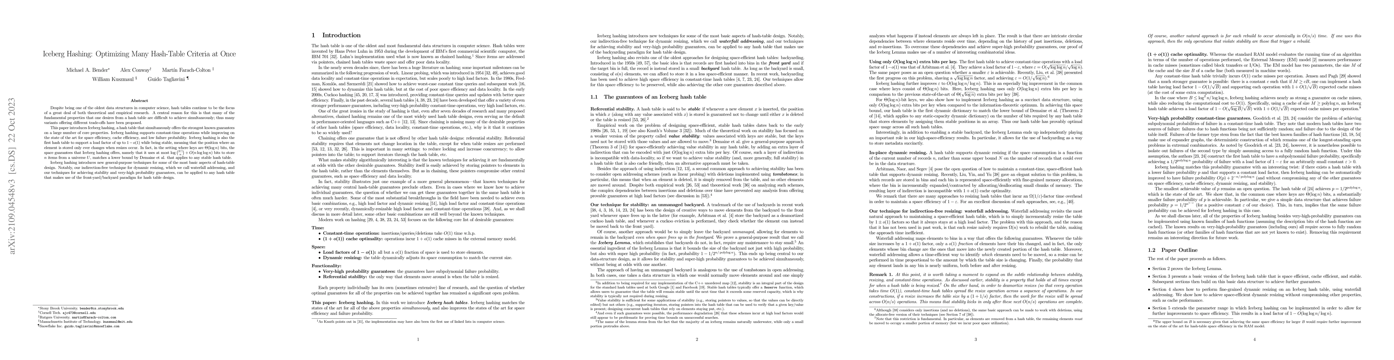 Thumbnail for Iceberg Hashing: Optimizing Many Hash-Table Criteria at Once