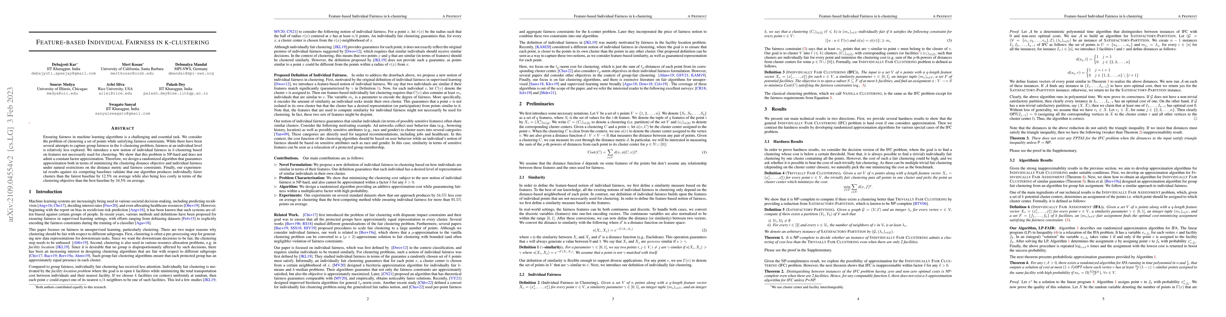 Thumbnail for Feature-based Individual Fairness in k-Clustering