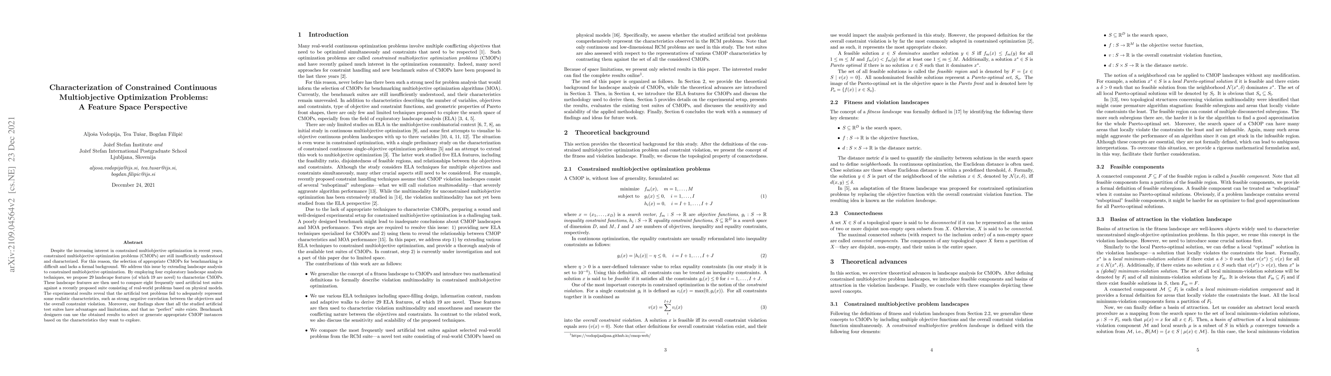 Thumbnail for Characterization of Constrained Continuous Multiobjective Optimization
  Problems: A Feature Space Perspective