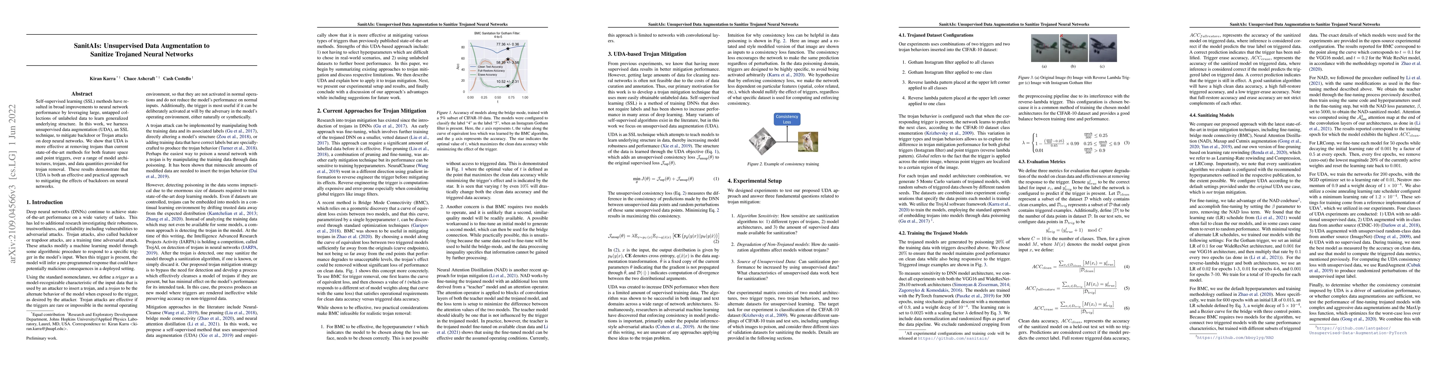 Thumbnail for SanitAIs: Unsupervised Data Augmentation to Sanitize Trojaned Neural
  Networks