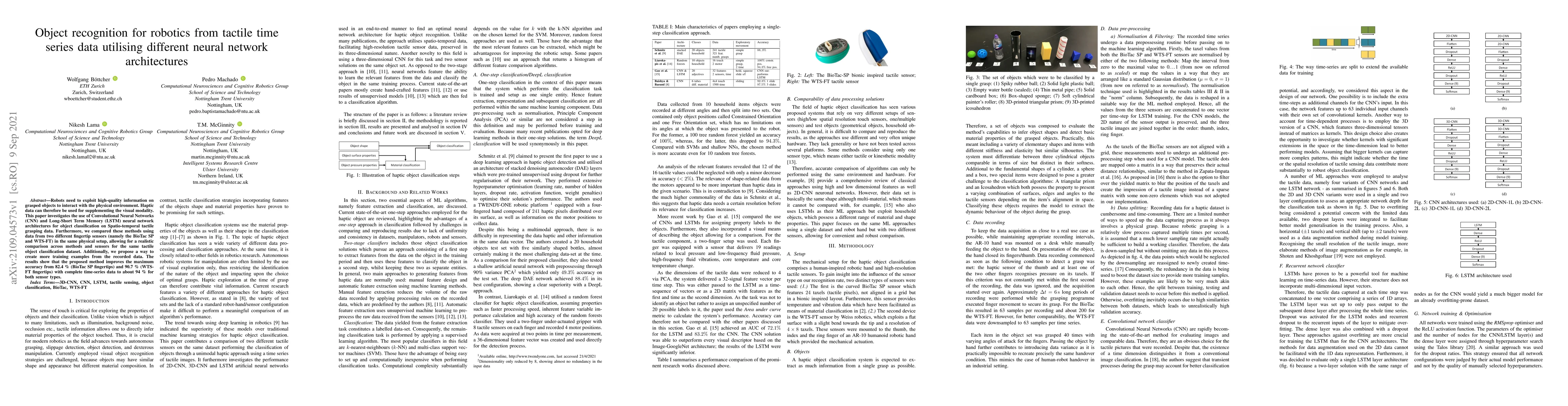 Thumbnail for Object recognition for robotics from tactile time series data utilising
  different neural network architectures