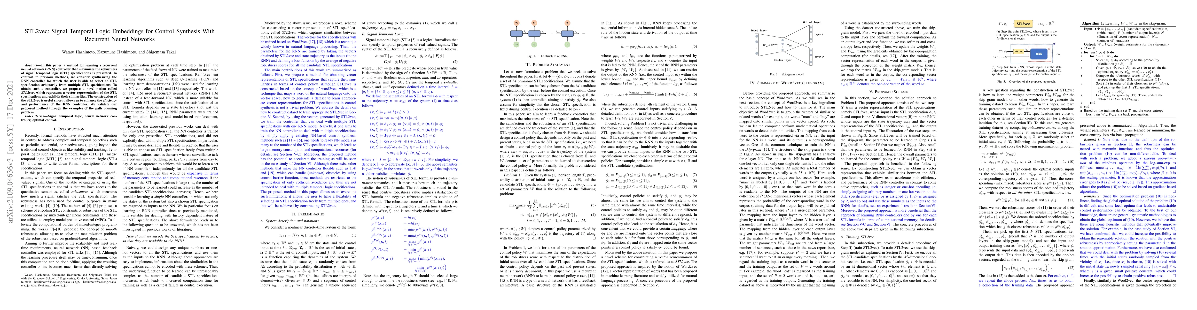 Thumbnail for STL2vec: Signal Temporal Logic Embeddings for Control Synthesis With
  Recurrent Neural Networks