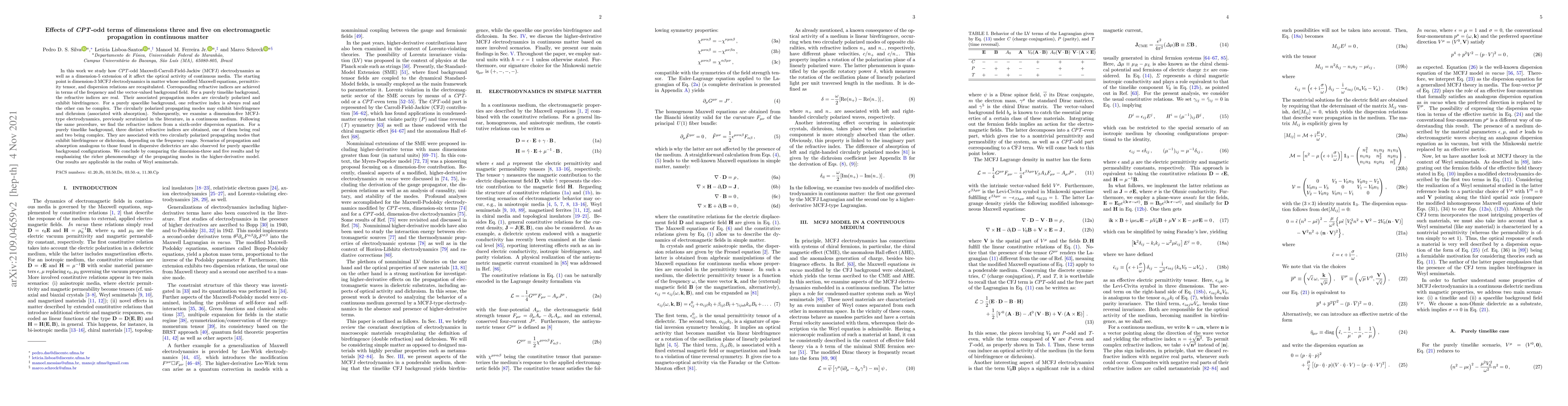 Thumbnail for Effects of CPT-odd terms of dimensions three and five on electromagnetic
  propagation in continuous matter