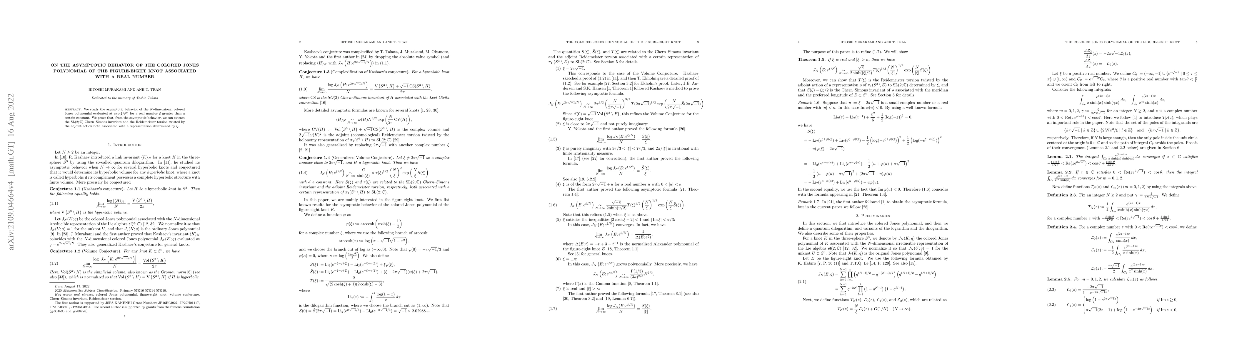 Thumbnail for On the asymptotic behavior of the colored Jones polynomial of the
  figure-eight knot associated with a real number