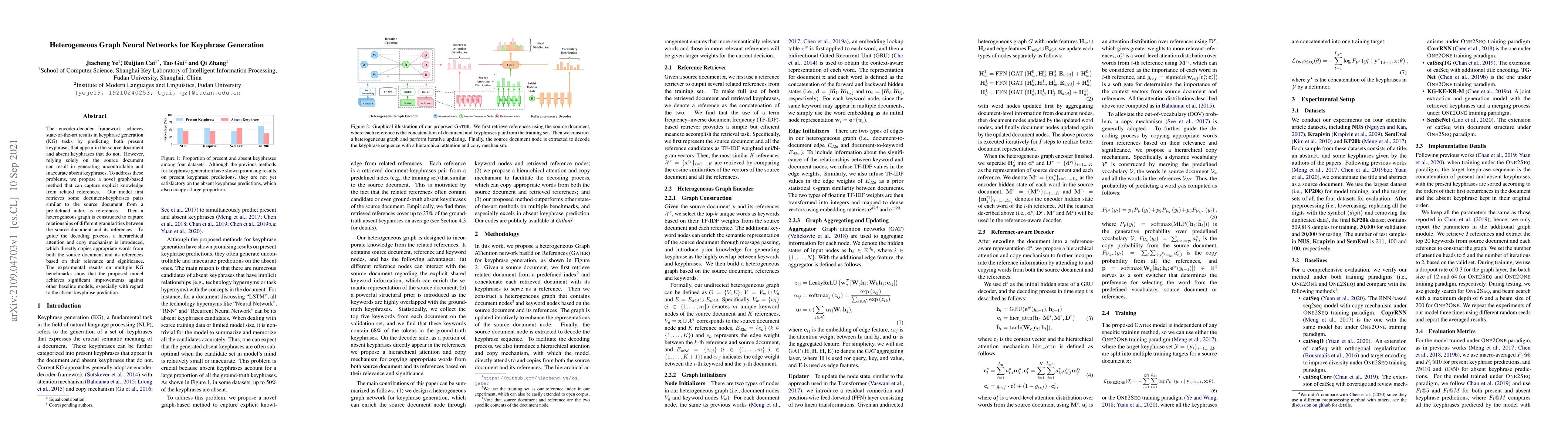 Thumbnail for Heterogeneous Graph Neural Networks for Keyphrase Generation