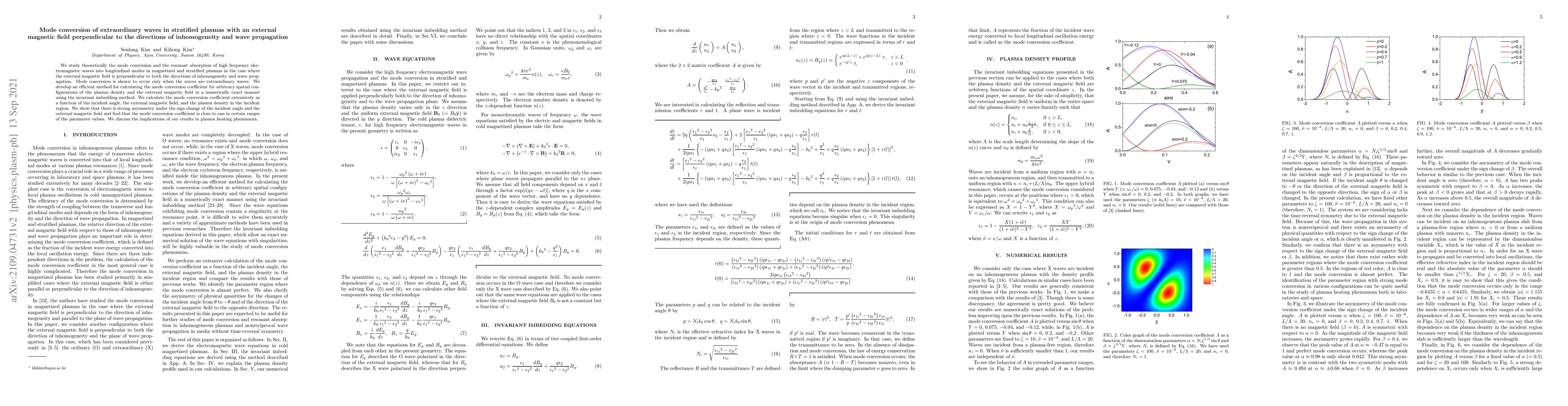 Thumbnail for Mode conversion of extraordinary waves in stratified plasmas with an
  external magnetic field perpendicular to the directions of inhomogeneity and
  wave propagation