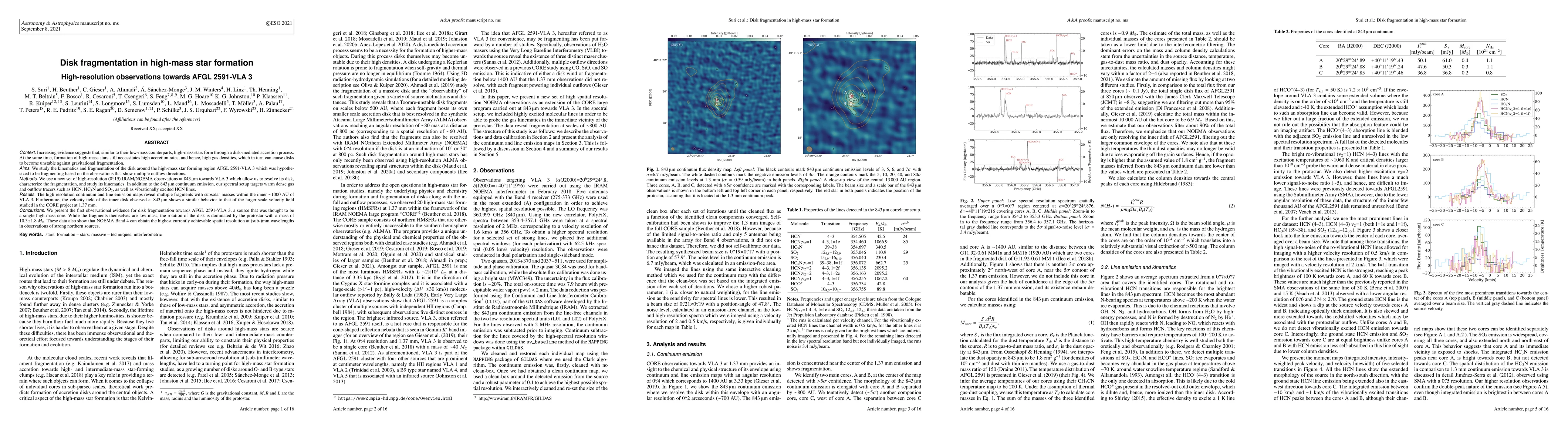 Thumbnail for Disk fragmentation in high-mass star formation. High-resolution
  observations towards AFGL 2591-VLA 3