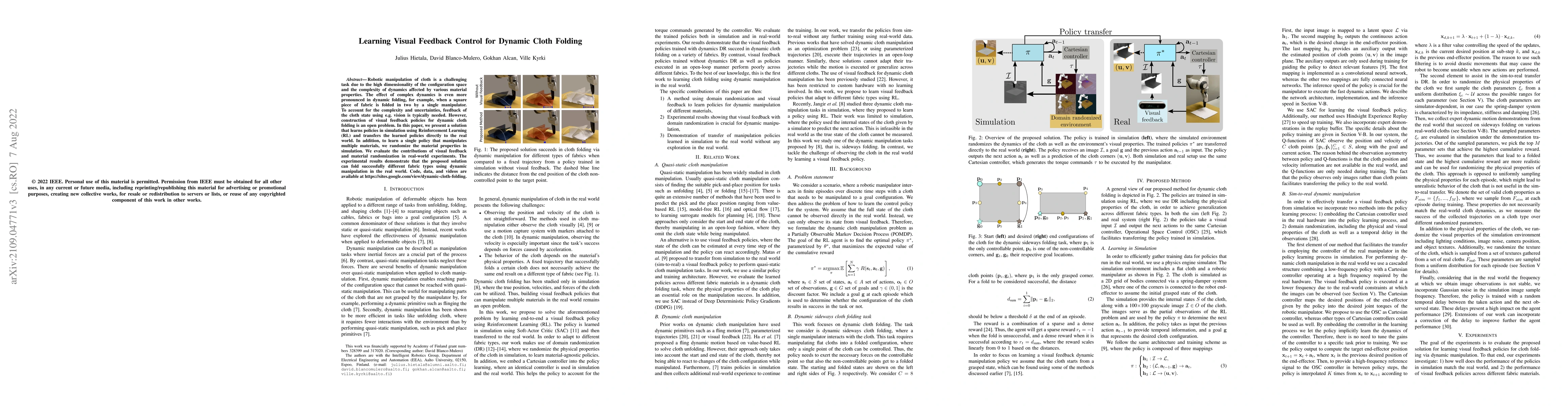 Thumbnail for Learning Visual Feedback Control for Dynamic Cloth Folding