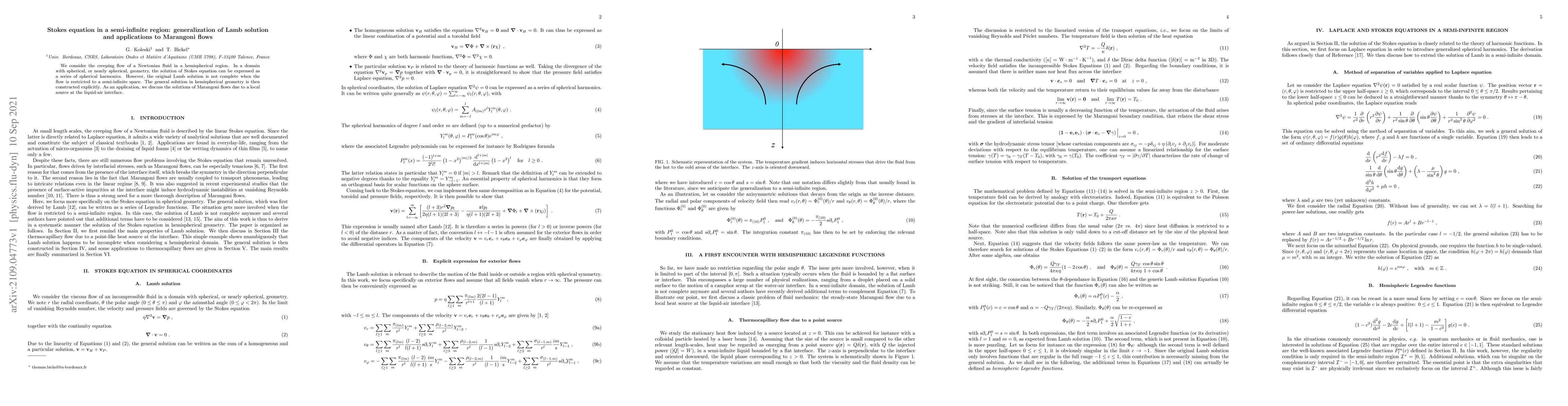 Thumbnail for Stokes equation in a semi-infinite region: generalization of Lamb
  solution and applications to Marangoni flows