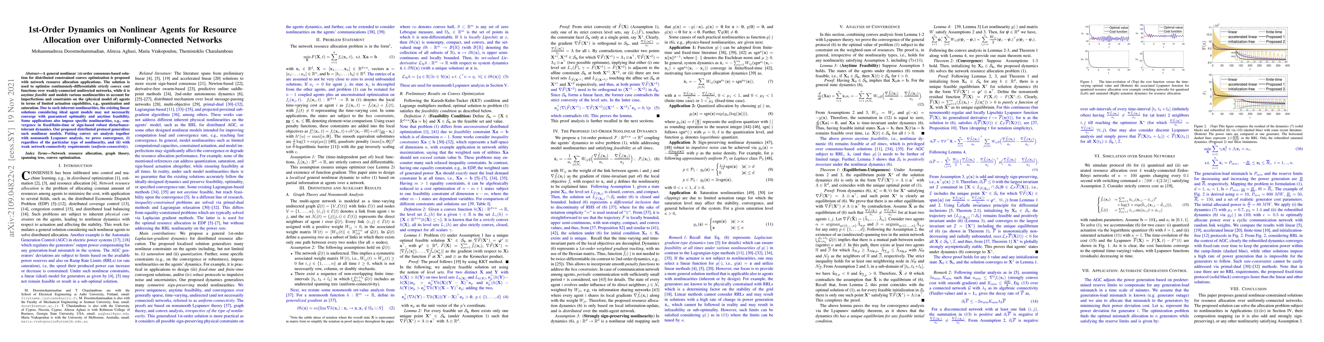 Thumbnail for 1st-Order Dynamics on Nonlinear Agents for Resource Allocation over
  Uniformly-Connected Networks