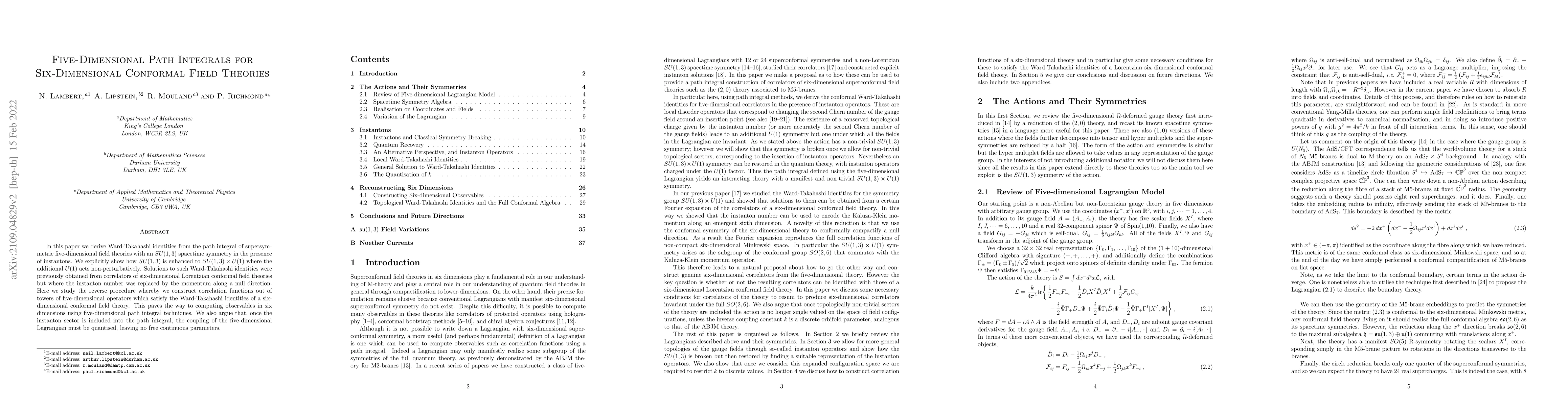 Thumbnail for Five-Dimensional Path Integrals for Six-Dimensional Conformal Field
  Theories